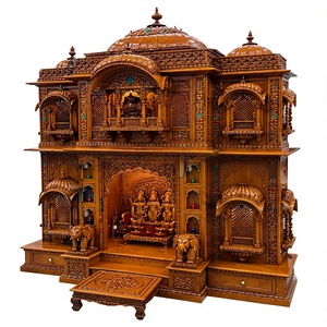 Traditional Vaishnav Haveli <b>Mandir</b> with Hand Carved Details Premium Devotional Haveli Shrine in Solid Teak Wood for Home Worship - Product Image 6