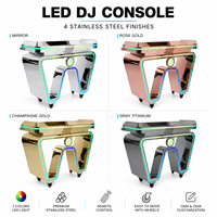 Console de DJ moderne à LED en acier inoxydable, 7 couleurs lumineuses, support de contrôleur lumineux avec roulettes pour boîte de nuit, bar, scène