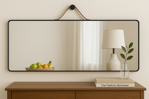 Specchio Rettangolare Contemporaneo con Bordo Nero e Cinghia per Appendere, Decorazione per Sala da Pranzo e Soggiorno - Product Image 3
