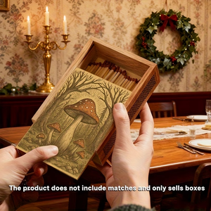 Caja de cerillas de madera personalizada con diseño vintage de hongos del bosque, para guardar cerillas. - Product Image 6