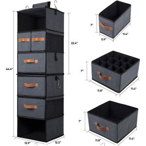 Best Price Foldable Closet Organizers 6-<b>Shelf</b> Linen Fabric Wardrobe Storage Unit With Drawer for Hanging Clothes and Storage - Product Image 4