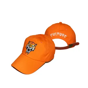 Online Sale Custom Fitted Blaze Orange Hunting Hats Embroidery Adult Men Adjustable Leather Strap Bright Orange Baseball Cap Hat