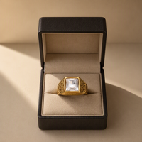 Bague tendance pour homme en acier inoxydable plaqué or avec zircon de laboratoire incrusté géométriquement, personnalisable, multi-styles, production DIY polyvalente