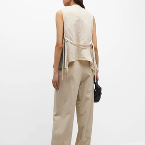 Gilet sur mesure pour femmes Combo gilet sans manches à col en V avec sangle réglable dos rayé vêtements de détente boutons décorés - Product Image 3