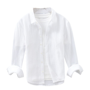 <span class=keywords><strong>M</strong></span>-3XL เสื้อแขนยาวผ้าโปร่งย่นสองชั้นสำหรับผู้ชาย, เสื้อเชิ้ตลำลองคอเหลี่ยมระบายอากาศได้ดีใส่สบาย - Product Image 1