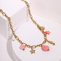 Collier Femme en Acier Inoxydable Plaqué Or 18 carats avec Perles Coquillage Étanche pour l'Été – Vente en Gros