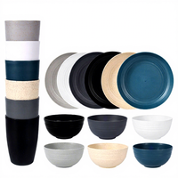 Service de table portable et personnalisable, peint à la main, style minimaliste moderne, pour 4 à 6 personnes, idéal pour les voyages en extérieur, comprenant des bols à soupe et des assiettes.