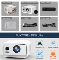 Projecteur Flixtone D9W Ultra 3000 ANSI Lumens avec Android 12.0 3+128G, mise au point automatique, 1080p, projecteur domestique