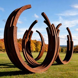 Sculpture géométrique moderne en acier Corten à poutres croisées pour repère municipal et art public commercial - Product Image 4