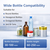 Machine d'étiquetage automatique de bureau pour bouteilles rondes, pots, canettes et flacons cosmétiques, avec contrôle PLC