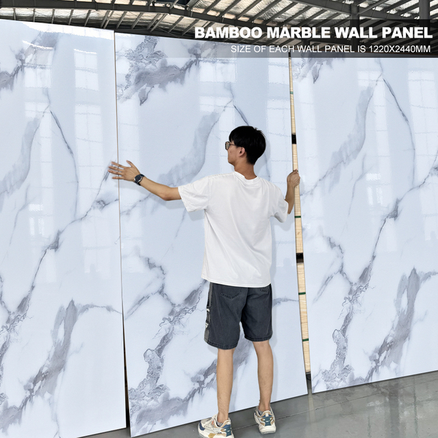 CE Certification OEM Custom 5&8mm Thick Bamboo Charcoal Wood Veneer Fireproof Board PVC Marble Film WPC Marble Laminated Sheet