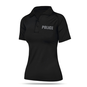 Chemises polo athlétiques pour femmes avec logo personnalisé pour uniforme sportif, hauts de course respirants avec col contrasté noir et gris - Product Image 3