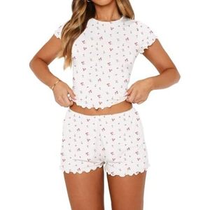 Ensemble de pyjamas en bambou pour femmes, 2 pièces, hauts à manches courtes, shorts en modal, pyjamas décontractés, vêtements de nuit doux, tenues de détente d'été en tricot VN - Product Image 6