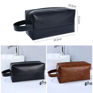Custom Logo Vegan PU Leather Travel for <b>Toiletry</b> Bag High Capacity Portable Makeup <b>Storage</b> with Zipper Closure for Men - Product Image 2