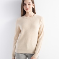 Sweater Rajut Kasmir Murni Buatan Cina, Kerah Bulat, Wanita, Termal, Bernapas, Hangat, Lembut, Pullover Rajutan