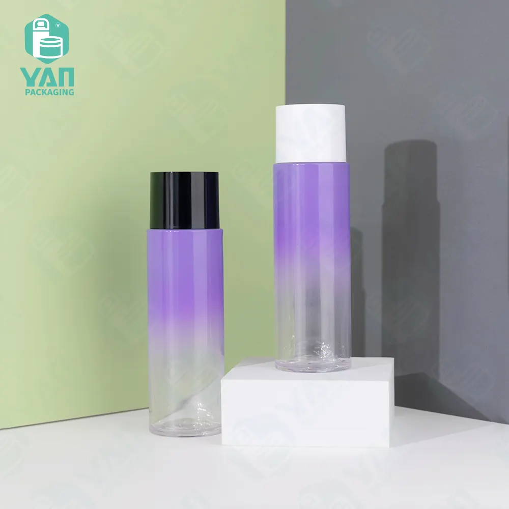 YAN Packaging cosmetics skin care 200ml gradient purple round shape thick wall pet bottle toner filling