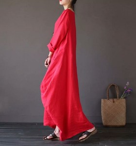 Abito Lungo da Donna Liu Ming OEM ODM in Cotone e Lino, Stile Vintage, Casual, Maniche Lunghe, Collo Tondo, Taglie Grandi - Product Image 4
