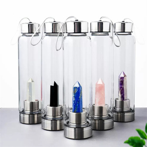 Bouteille d'eau en verre de cristal en gros, bouteille d'eau en <span class=keywords><strong>acier</strong></span> inoxydable infusée de cristal pour la guérison, baguette obélisque, tasse énergétique - Product Image 2