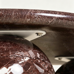 Tavolino da Caffè di Lusso in Marmo Rosso Levanto Naturale con 3 Gambe a Sfera, Tavolo Centrale Rotondo per Soggiorno - Product Image 6