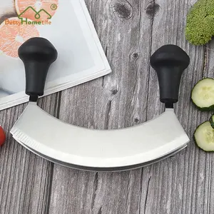 Bán Hot Thép Không Gỉ Salad Chopper Mezzaluna Dao Đúp Blade Với 2 Knob Xử Lý