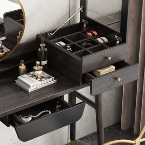 European Style Luxury Modern Storage <strong>Black</strong> Simple <strong>Vanity</strong> Mirror Set Dressing <strong>Table</strong> - Product Image 5