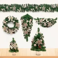 Dekorasi Natal Ornamen Gantung Rotan, Paket Dekorasi Pohon Natal Karangan Bunga Emas Sampanye