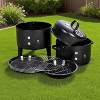 Barbecue au charbon de bois 3 en 1, fumoir portable, rôtissoire de barbecue d'extérieur, barbecue en acier pour le camping, fumoir-grill