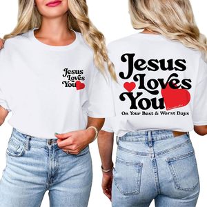 Camiseta FOXA Jesus Loves You para mujer, camiseta cristiana 100% algodón, camiseta inspiradora de fe religiosa - Product Image 2