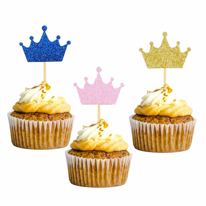 25-Piece King & Prince Crown Cake Toppers – Blue Glitter Cupcake Decor For Boy Birthdays, Baby Showers & Gender Reveals - View #5