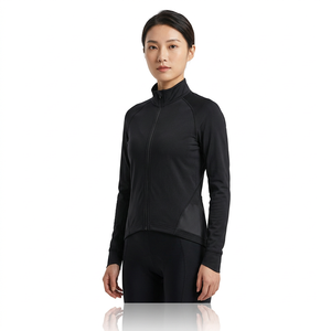 Chaqueta Deportiva Negra de Manga Larga con Cierre para Mujer, Transpirable, de Secado Rápido, con Spandex y Poliéster, para Ciclismo - Product Image 1