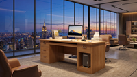 Escritorio Ejecutivo Moderno de Roble con 3 Cajones con Cerradura, Amplia Estación de Trabajo para Computadora, Ranura para PC, Superficie de Material Laminado, Hecho a Mano