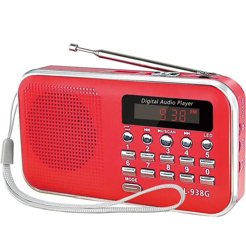 L-938G mini portable fm radio mp3 with TF card USB solt 1200mAh 18650 rechargeable battery