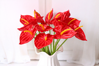 Penjualan Langsung Pabrik Imitasi PU Berkualitas Tinggi Mini Red Palm Simulation Glued Flower Table Centerpiece Model 006 untuk Pernikahan dan Rumah