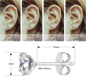 Boucles d'oreilles clous en moissanite GRA, titane hypoallergénique ASTM F136, 20G, pour piercing tragus et hélix, pour oreilles sensibles, bijoux fins - Product Image 4