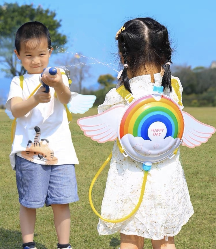 Outdoor Beach Tragbare Regenbogen flügel Gel Splatter Angel Wasser pistole Bagpack Schieß spiel Gel Blaster Kinder Wasserspiel zeug pistole