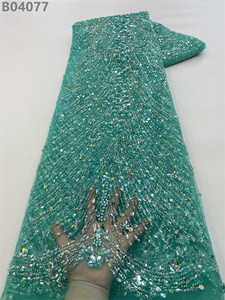Tela de encaje bordada con cuentas de purpurina púrpura, tela de encaje con cuentas de lentejuelas para vestido de fiesta de boda - Product Image 3