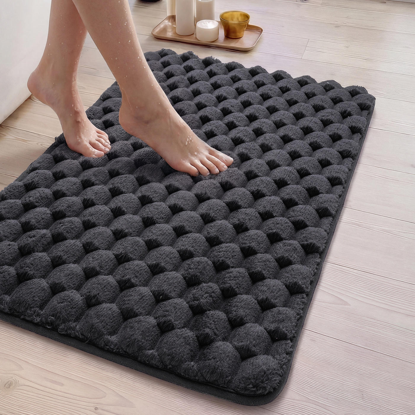 Alfombra de baño de algodón de alta densidad - negra con vetas