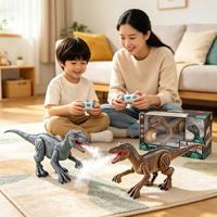 Jouet RC Velociraptor 2.4G, dinosaure qui marche et pulvérise, avec yeux 3D réalistes, lumière et son, articulations mobiles, cadeau interactif pour enfants