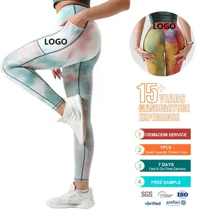 Seamless High Waist Peach Hip Lift Yoga Pants Women Tie Dye Sports Leggings Polyester Stretch Push Up Fitness Pants with Pocket