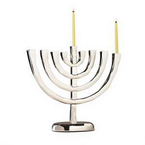 Candelabro moderno plateado de 9 ramas para Hanukkah, menorá judía, decoración de mesa de metal, centro de mesa religioso para días festivos - Product Image 1