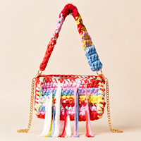 Damen Boho Häkel-Quasten-Schultertasche, Regenbogen-Gestreifte Handgemachte Handtasche, Böhmische Sommer-Strand-Reise-Hobo-Tragetasche