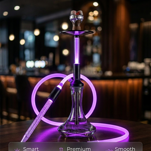 Cachimba con Logotipo Personalizado, Nueva Llegada, Luz Neón Morada, Base <span class=keywords><strong>de</strong></span> Cristal Transparente, Tubo <span class=keywords><strong>de</strong></span> Silicona, Control Remoto Electrónico - Product Image 1