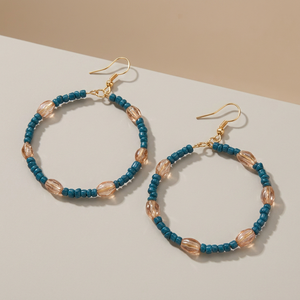 Pendientes de Aro Estilo Bohemio con Círculo Lunar para Mujer, Chapados en Oro, con Cuentas de Vidrio Colgantes, Tejidos a Mano, Libres de Plomo y Cadmio, Joyería de Moda - Product Image 1