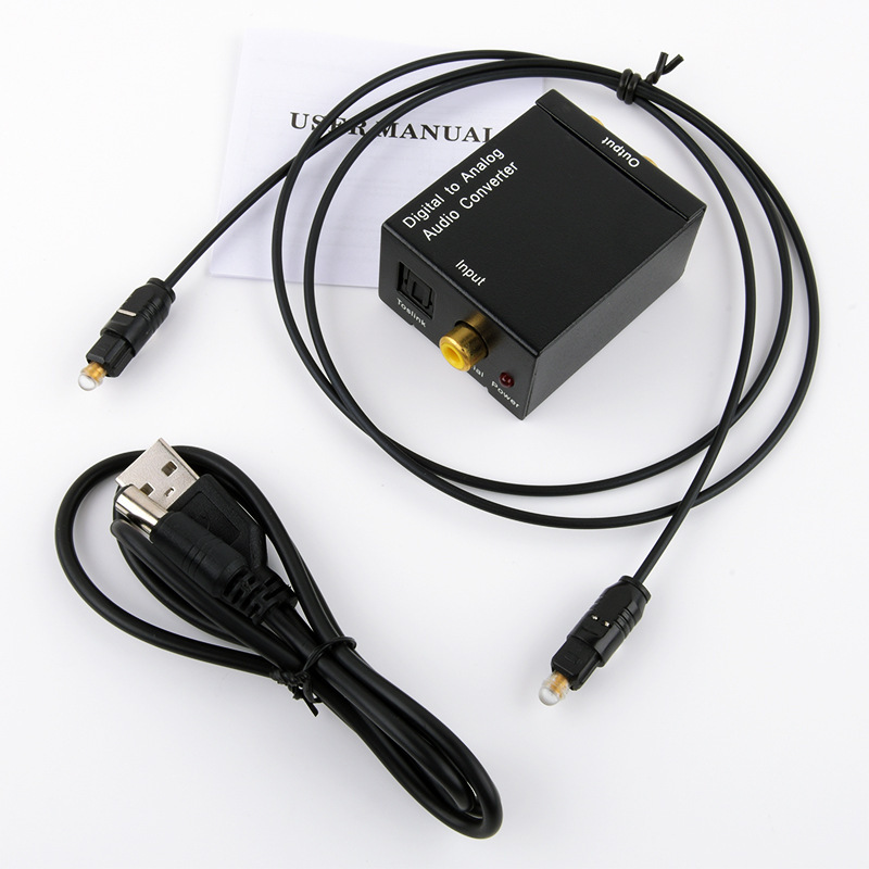 Black-Coaxial audio converter+power line+fiber optic cable