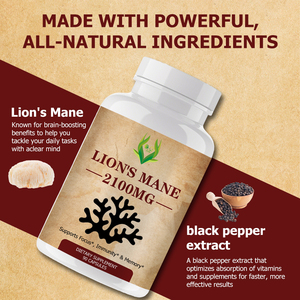 Small MOQ Natural Lion's Mane Capsules 2100mg Boost Focus Mushroom Capsules with Black Pepper Extract Support Brain Health - Product Image 6