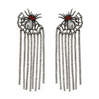 Joyería de moda 2024, nueva borla, diseño de pendiente exagerado, tela de araña, diamante, fiesta, diamantes de imitación, pendientes de Halloween, accesorios