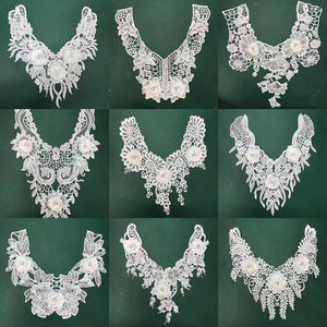 <span class=keywords><strong>Collar</strong></span> de Encaje con Cuentas de Perlas de Seda de Leche con Flores 3D, Encaje para Blusa - Product Image 6