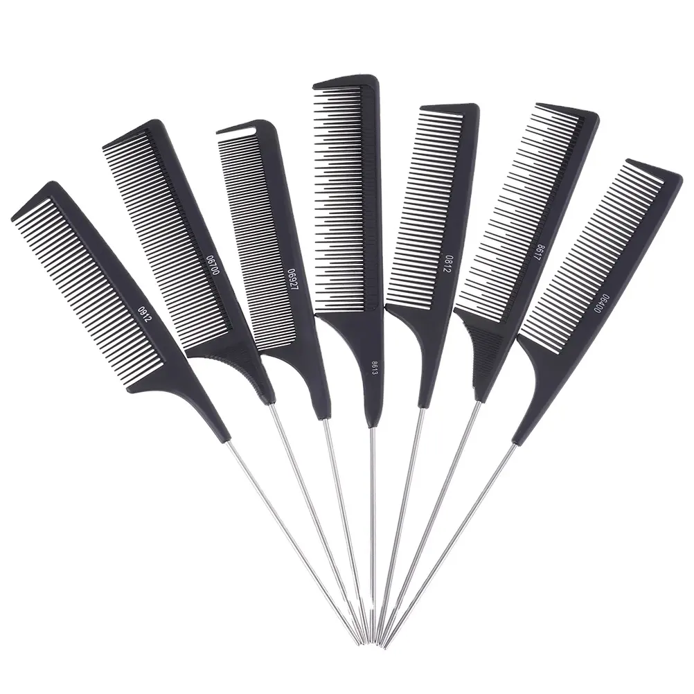 Profesyonel ısıya dayanıklı Salon siyah Metal Pin kuyruk tarak sert karbon kesme tarağı saç düzeltici fırçalar