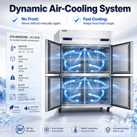 Refrigerador Comercial de Cuatro Puertas con Doble Temperatura, Acero Inoxidable, Enfriamiento por Aire, Sin Escarcha, para Restaurante