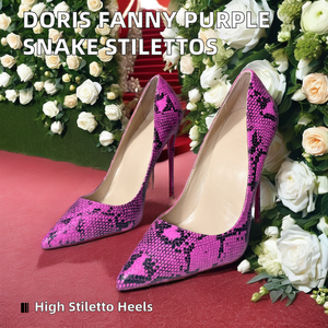 Doris <span class=keywords><strong>Fanny</strong></span> <span class=keywords><strong>Chaussures</strong></span> sexy à talons hauts pour femmes <span class=keywords><strong>Chaussures</strong></span> à talons aiguilles violettes imprimées de serpent Fermeture à enfiler pour l'automne et la saison des fêtes - Product Image 6